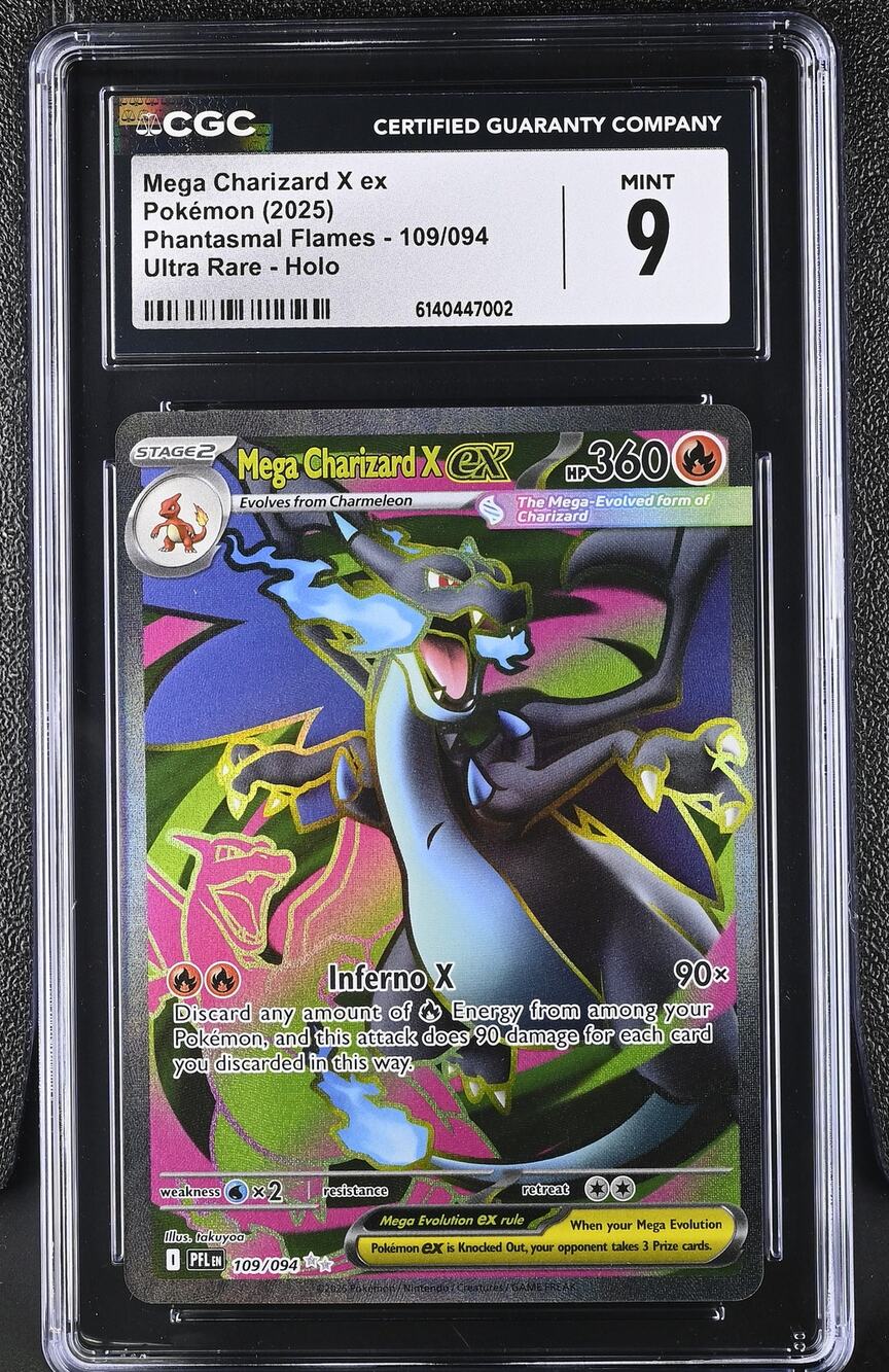 CGC 9 MINT Mega Charizard X ex 109/094 Pokémon 2025 Phantasmal Flames Graded